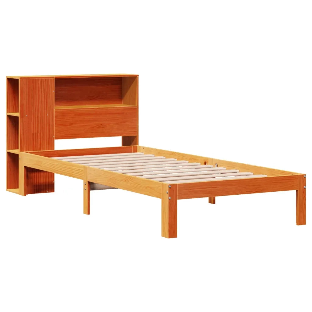 Letto Libreria senza Materasso Marrone Cera 100x200 cm in Pino 3322545