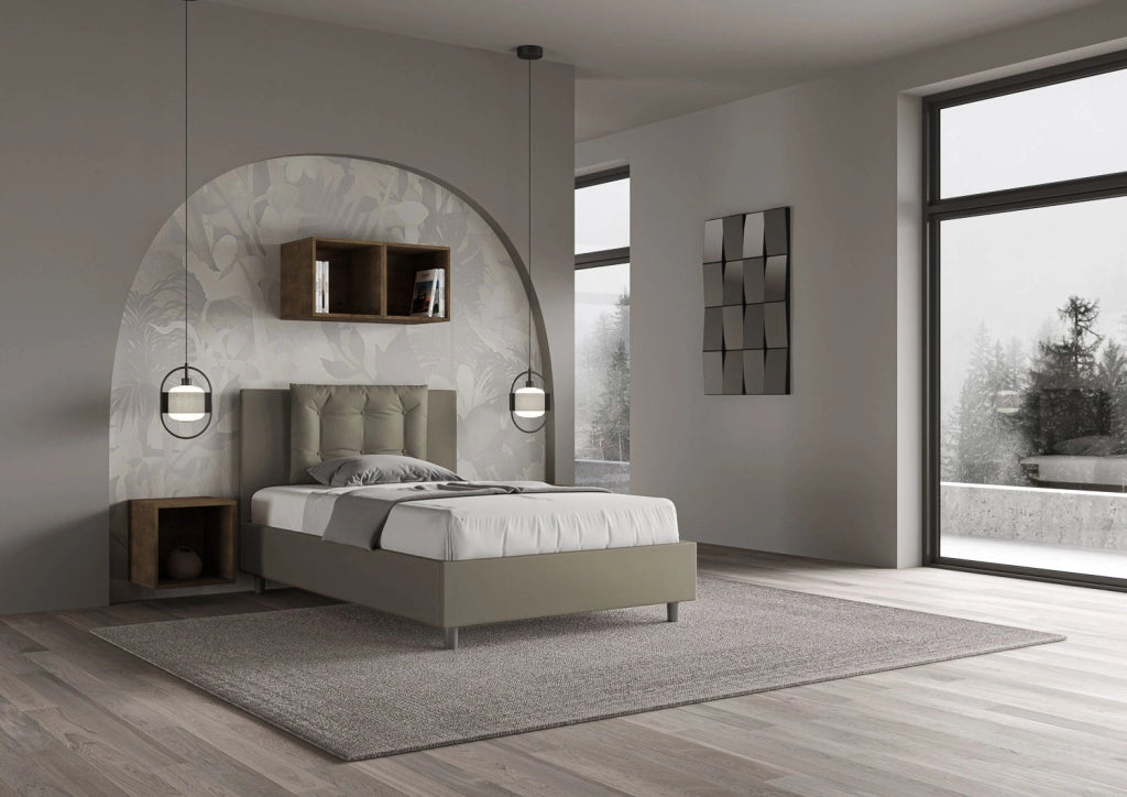 BS COM Letto una piazza e mezza contenitore imbottito 120x210 similpelle cappuccino