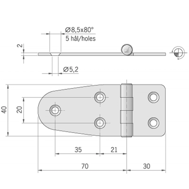 CERNIERA INOX MM.100X40