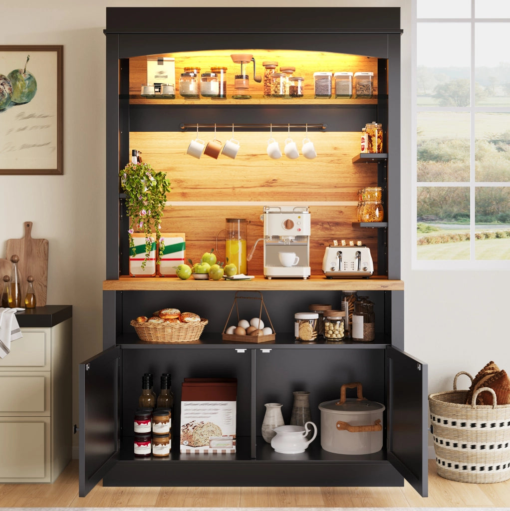 ARMADIO DA CUCINA ALTO 107x43x184 cm Nero LED Set 2 unità