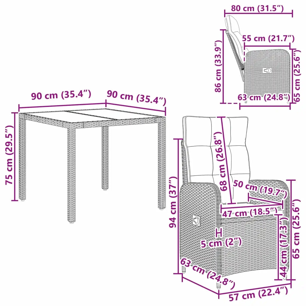 Set da pranzo per esterni 3 pcs Grigio chiaro e grigio scuro 3422326