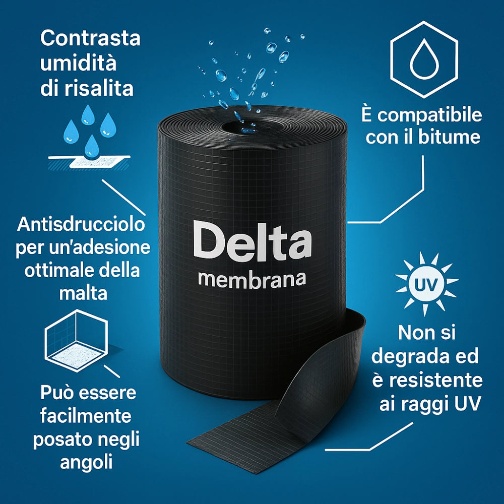 Tagliamuro delta dpc barriera antiumidità antisdrucciolo murature rotolo 25 m *** larghezza 42 cm, confezione 1