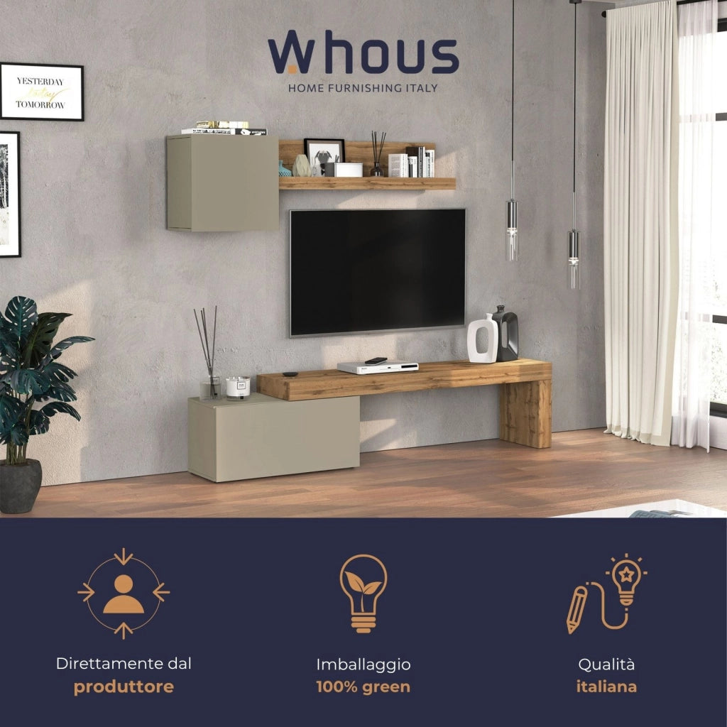 WHOUS Parete attrezzata Chronos set soggiorno tortora opaco e rovere 180/260x40 cm