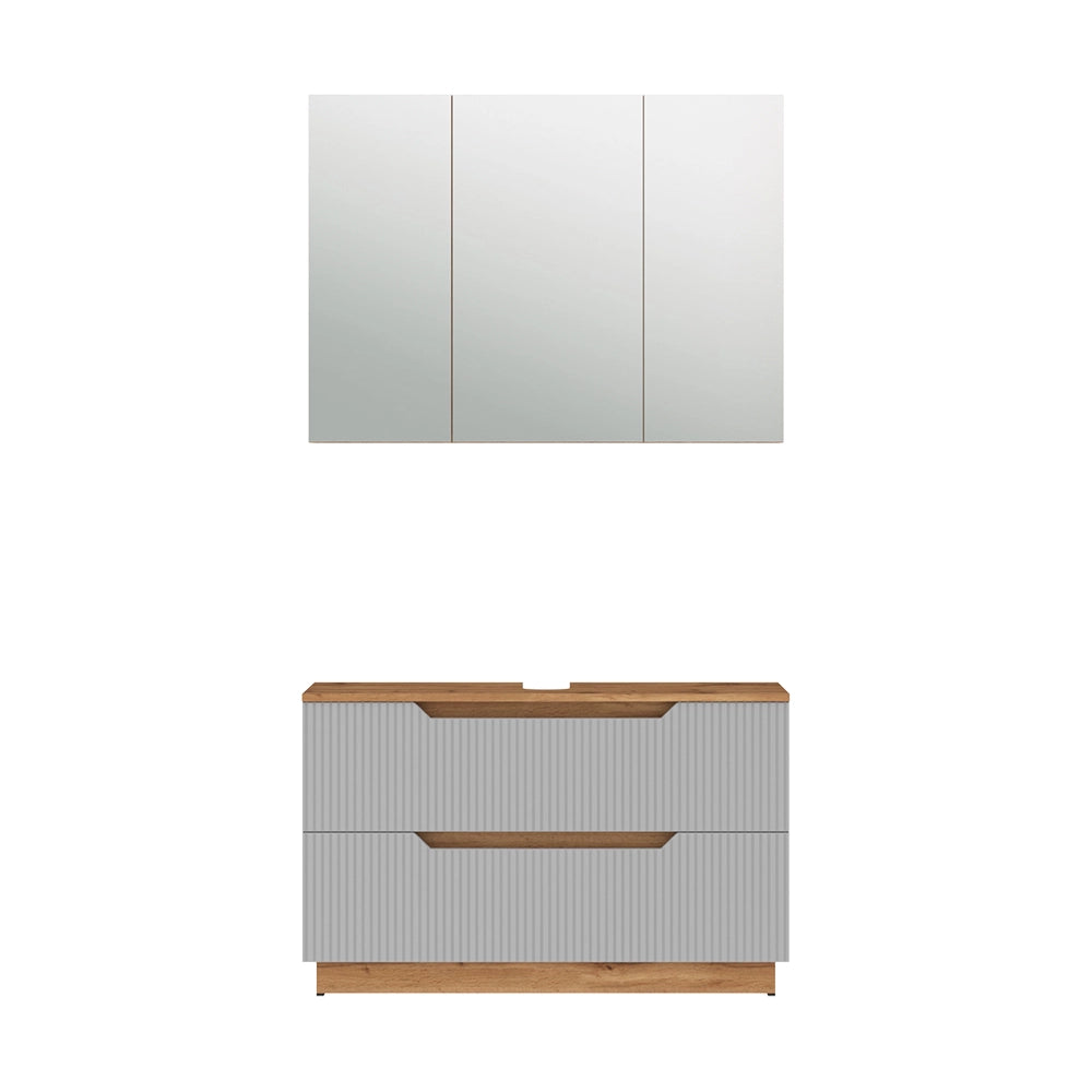 Vicco Set di mobili da bagno Rovere/grigio a righe 2 parti