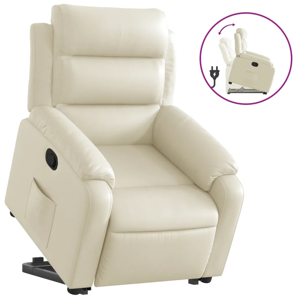 Poltrona Alzapersona Reclinabile Crema in Similpelle 3205043