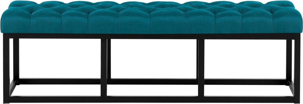 Panca design AMUN in metallo nero opaco e tessuto blu,150 cm