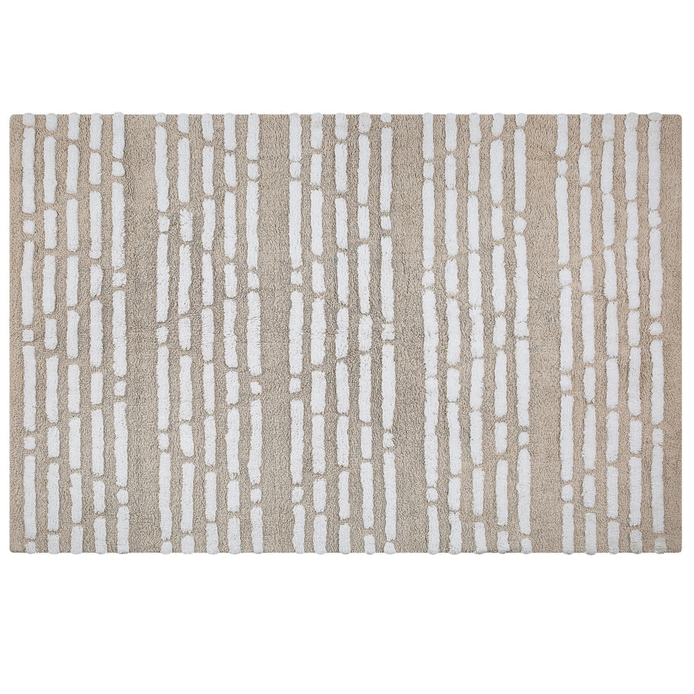 Tappeto Shaggy in cotone beige 120 x 180 cm intrecciato a mano pelo lungo Boho Camera da letto