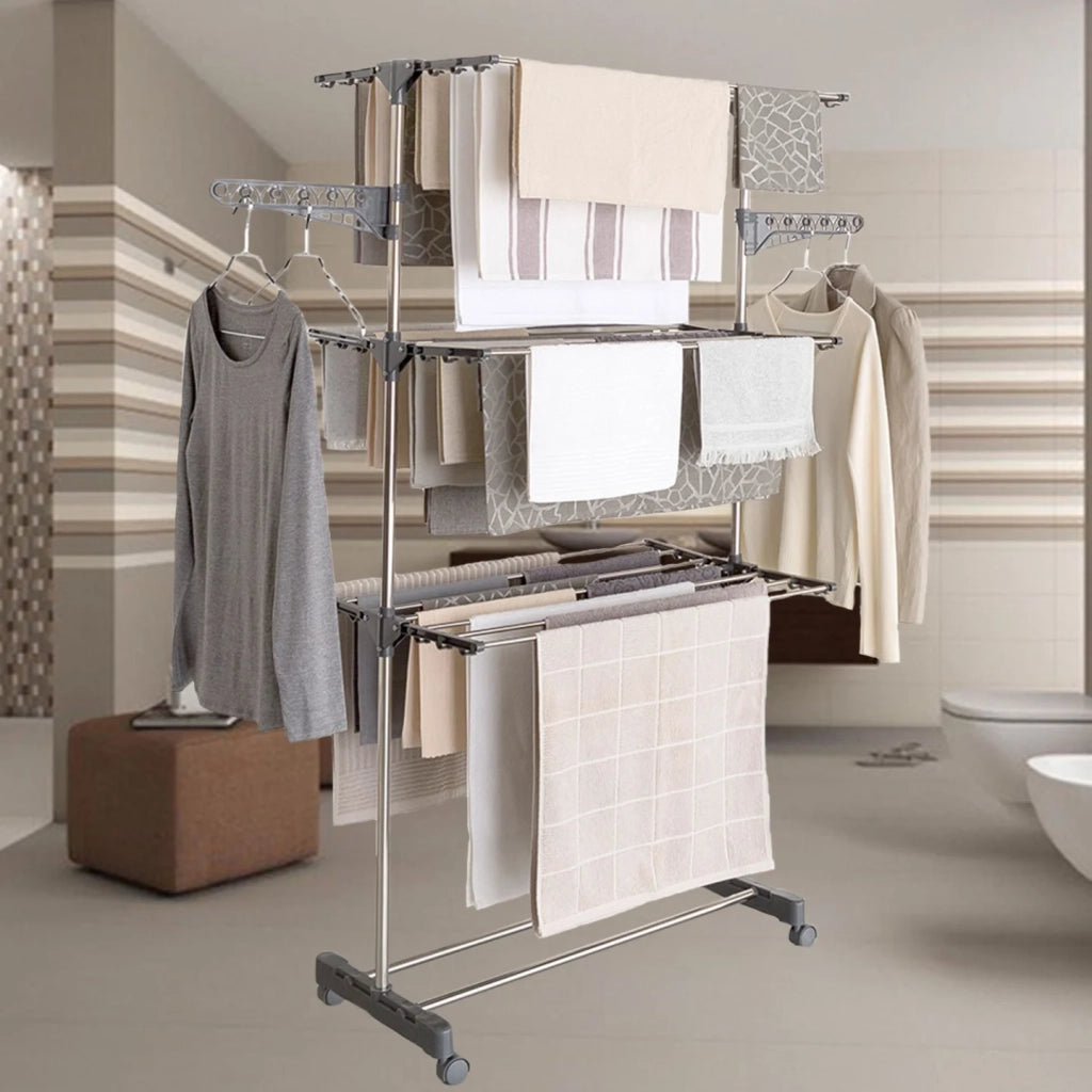 IDMarket - Stendibiancheria inox MAXIMA grigio pieghevole Alt. 145 cm