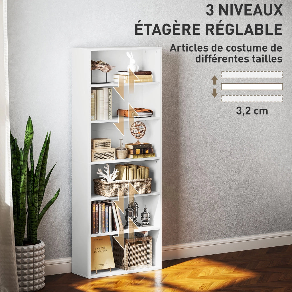 Libreria 6 livelli con ripiani regolabili ¨C zephmum ¨C bianco 60x24x158.5 cm