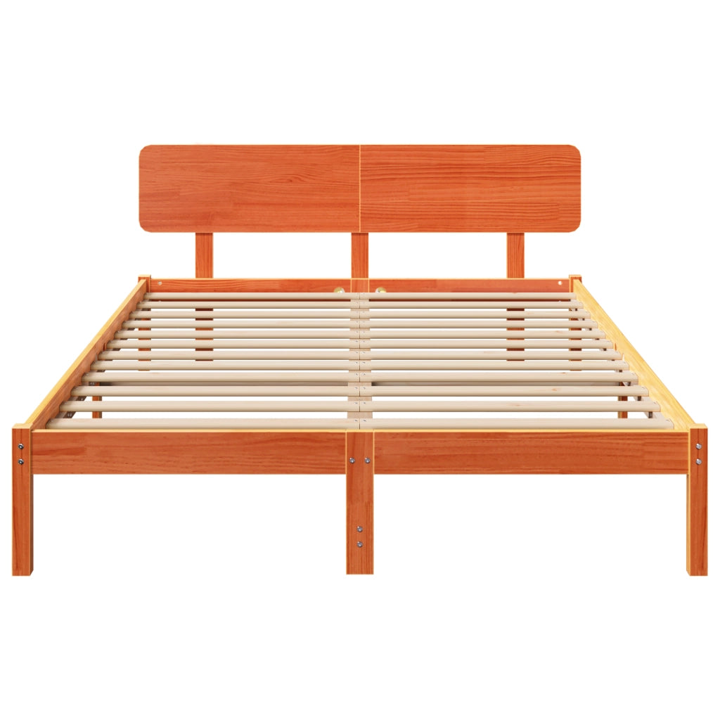 Struttura Letto con Testiera Marrone Cerato 140x200 cm in Legno Massello di Pino