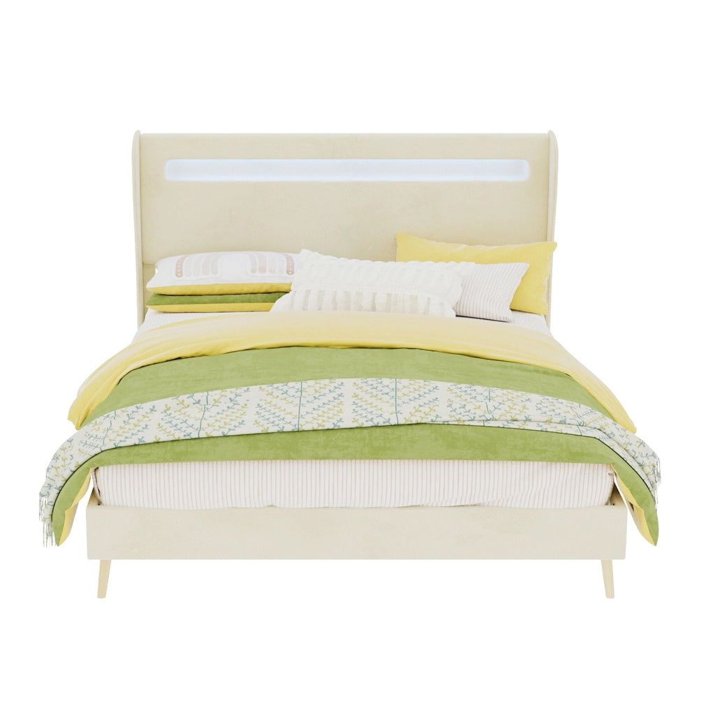Letto imbottito con testiera regolabile e LED multicolore; 140 x 200 cm; beige