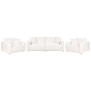 Set divano a 5 posti in tessuto bianco sporco con cuscini decorativi e poltrone con gambe in legno stile moderno