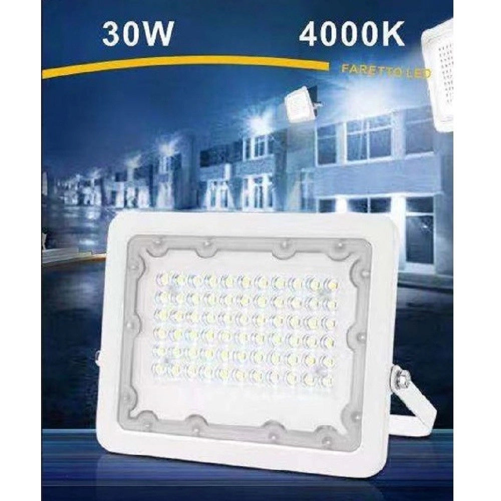 Trade Shop - Faro Led 30w Faretto Ultra Slim Bianco Esterno Luce Fredda Naturale Calda Fs30w-b -