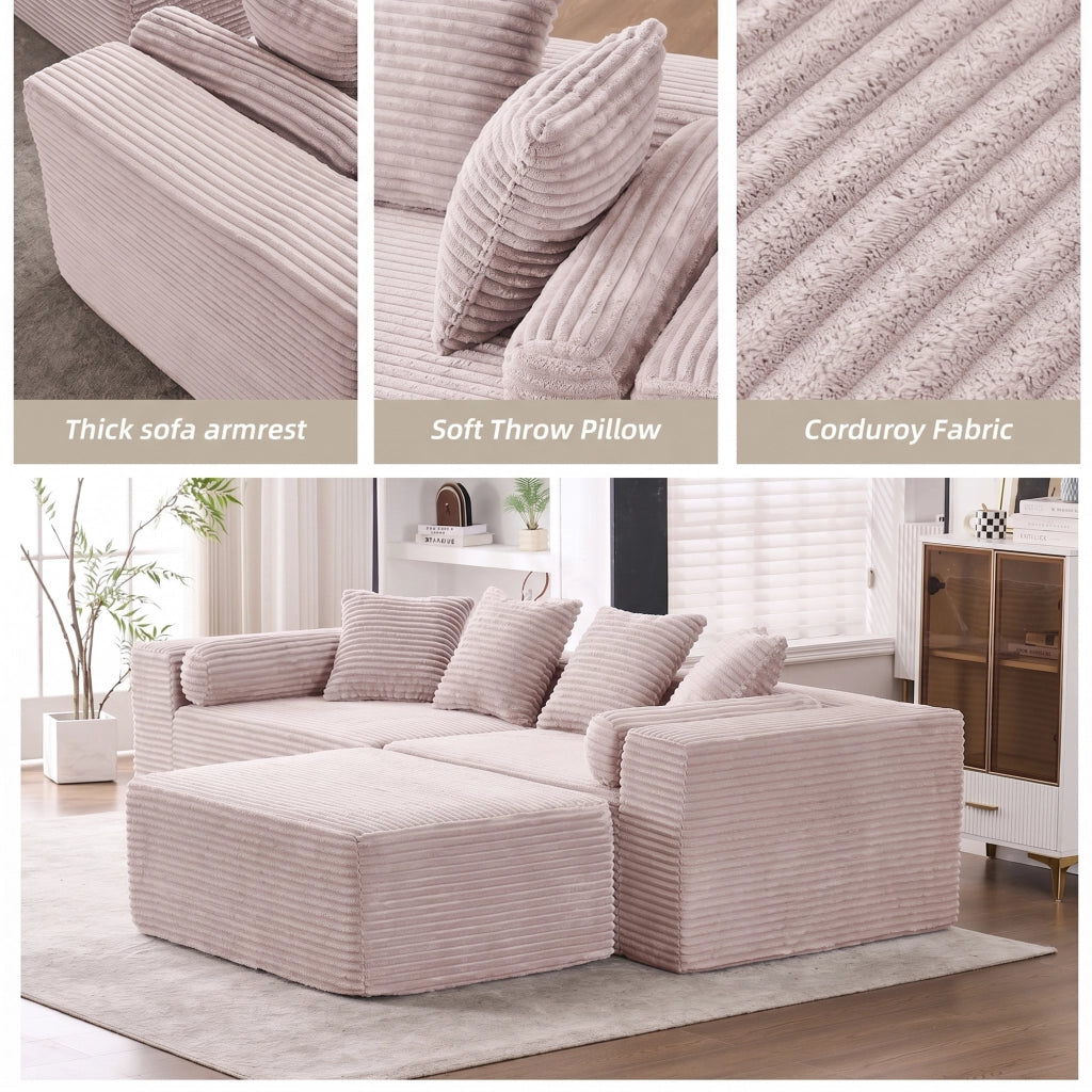 Divano angolare modulare senza montaggio con chaise longue in schiuma e molle beige 266 × 110 × 60,01 cm