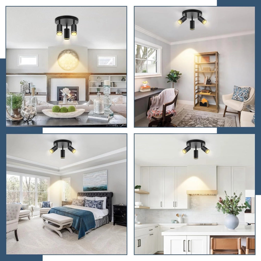 ZMH Faretto da soffitto Rotondo Nero 3 Luci GU10 Orientabile da Interno in Metallo per Corridoio Senza Lampadine