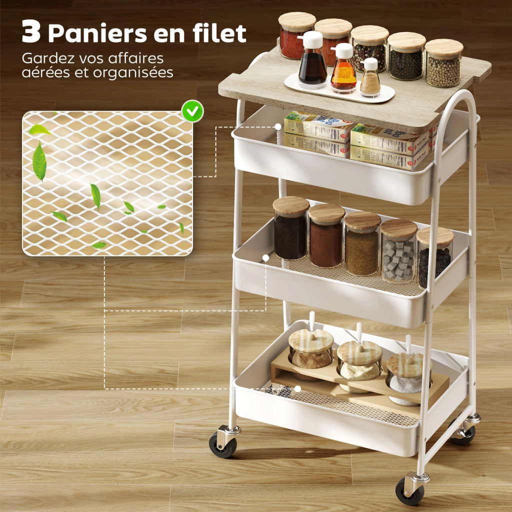 Tavolino da cucina con 3 livelli e cestini ¨C zephmum ¨C 45x32x77.5 cm quercia