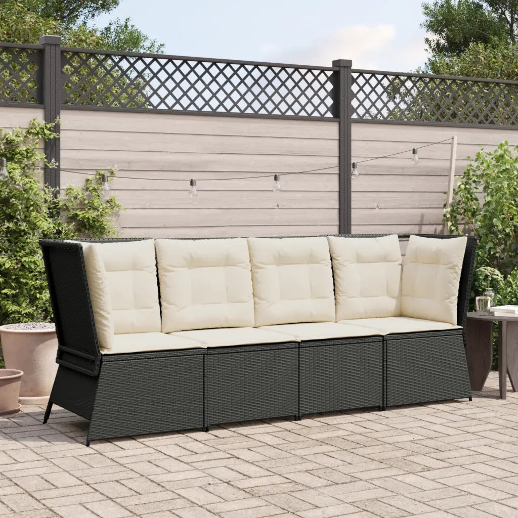 Divano Angolare da Giardino con Cuscini-Sofa da Giardino-Divanetto da esterno Nero in Polyrattan 871926