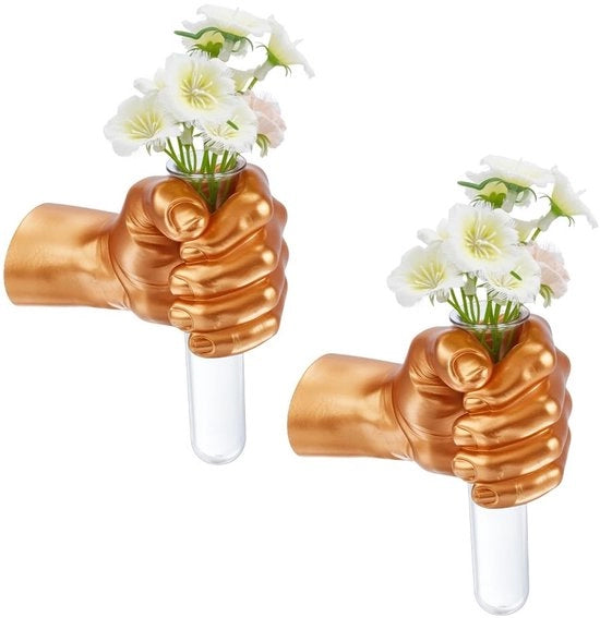 Decorazioni per parete in vaso a forma di mano d'oro - Arte per la parete - Murale - Vaso unico per fiori - Rettificatore di parete - Decorazione unica