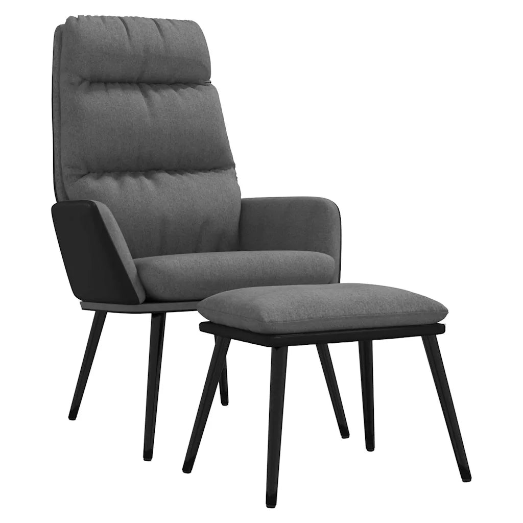 Divano Sedia-Poltrona Relax con Sgabello Grigio Chiaro Tessuto e Similpelle