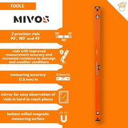 Livello di alluminio con funzione di specchio - 3 libellule precise - livello 1200 mm - alta precisione di misura - profilo ergonomico