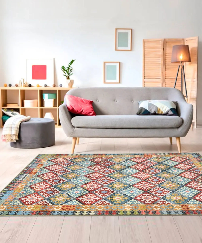 Tappeto arredo casa ANATOLIA KILIM 07 cm.115x175 riproduzione disegno persiano classico in stile vintage. Tappeto lavabile e antiscivolo per ingresso, soggiorno, camera da letto.
