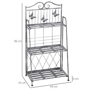 Scaletta portapiante in metallo 44x25x96 cm grigio argento, 3 ripiani, pieghevole