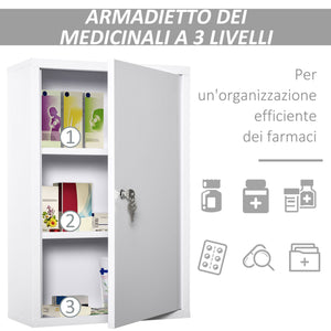 Armadietto Medicinali da Parete 40x18x60 cm 2 Chiavi in Acciaio Bianco