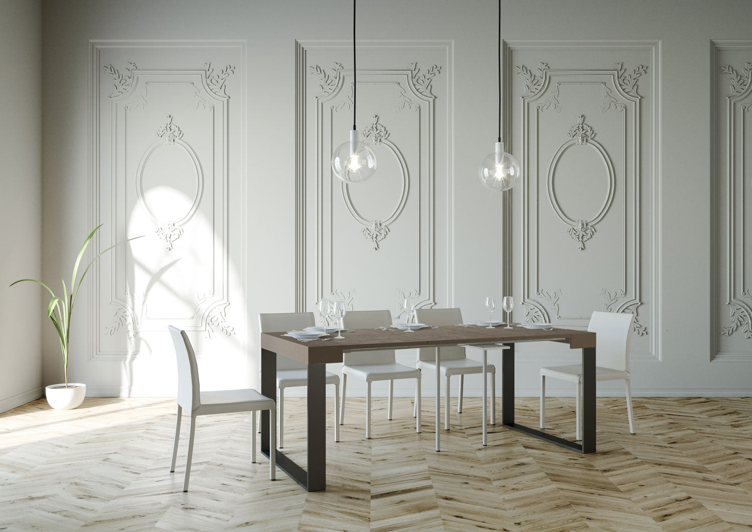 Consolle Allungabile 90-196x40x77 cm Elettra Small Tortora Telaio Antracite