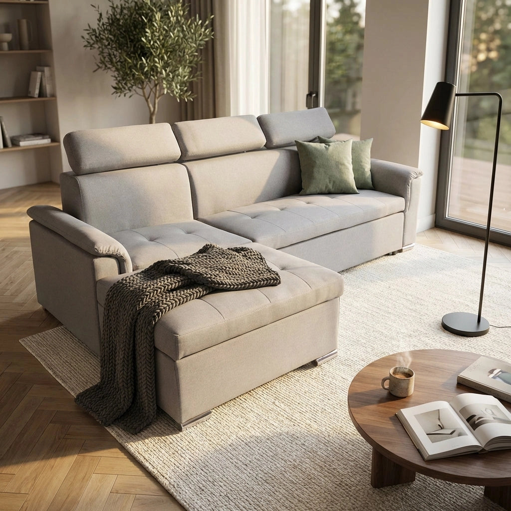 Divano Letto con penisola in Tessuto cm 234x148x84 - ALF