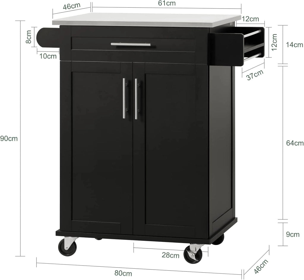 Mobile Cucina Salvaspazio Carrello Cucina con Ruote Mobiletto Cucina Dispensa Credenza Cucina Madia Cucina Isola Cucina 80×46×90 cm Nero FKW110‑SCH
