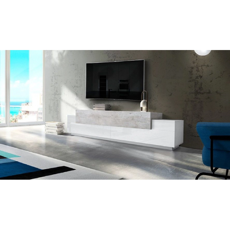 Mobile Porta TV Coro 240 – Bianco Lucido e Cemento