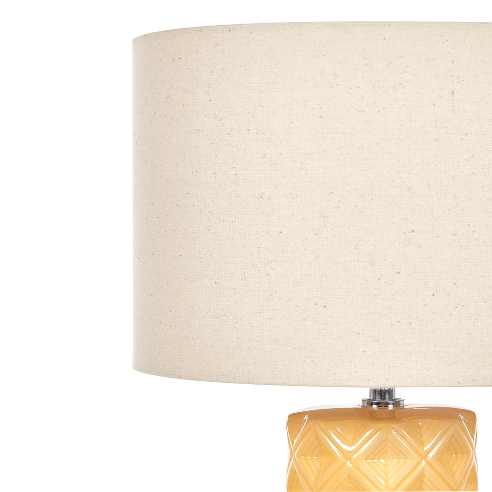 Lampada da Tavolo in Ceramica Gialla 49 cm Motivo Geometrico Beige Paralume Tamburo Comodino Soggiorno Camera da Letto Illuminazione
