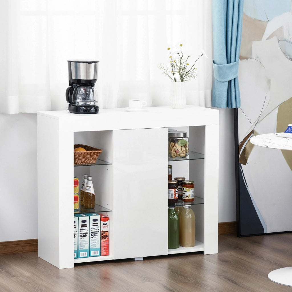Credenza Moderna con Luci LED e Mensole in Vetro ¨C zephmum ¨C Bianco Lucido Legno 97x35x83