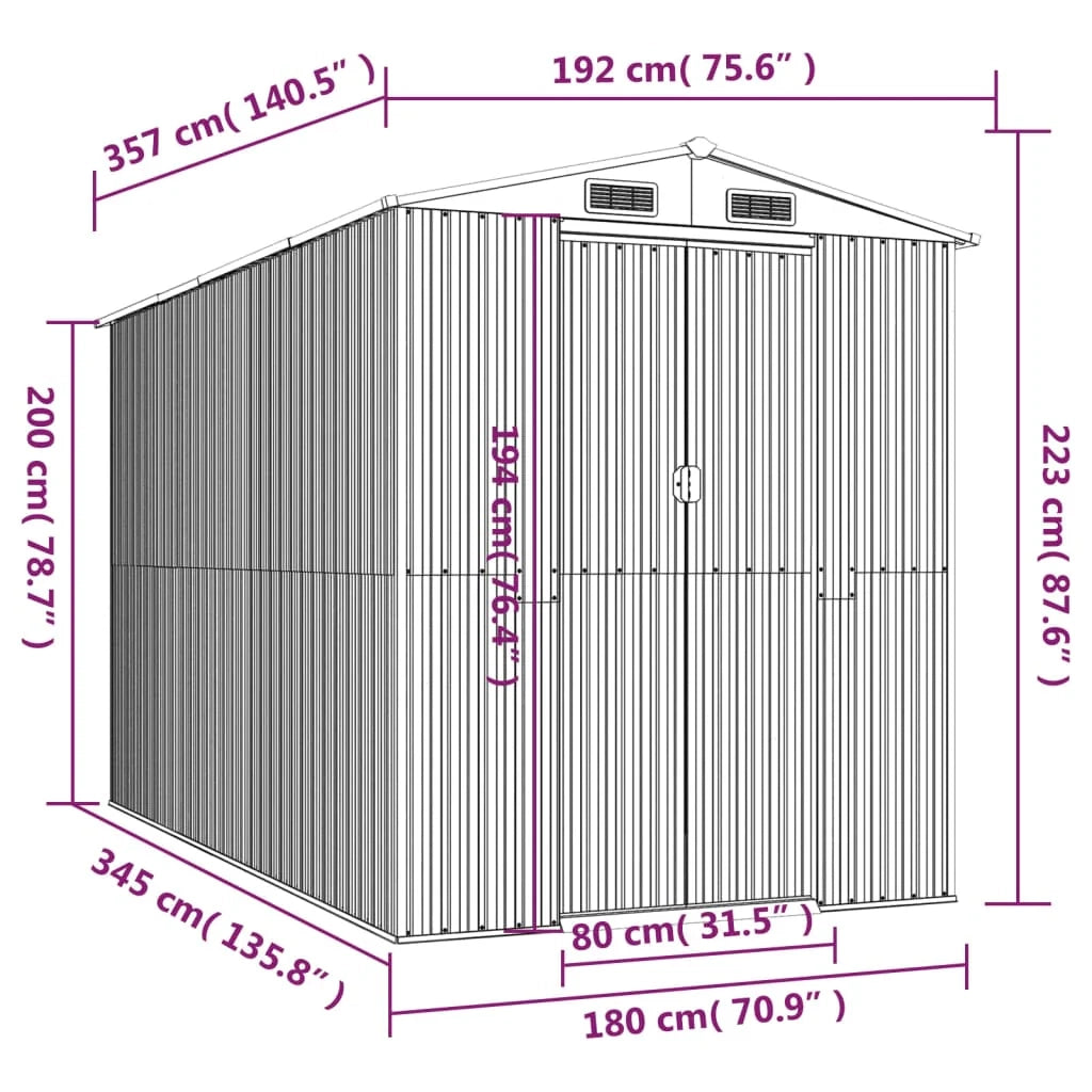 Casetta da giardino cabina ripostiglio casetta da esterno robusta casetta per attrezzi 192 x 357 x 223 cm acciaio zincato verde 02_0022363