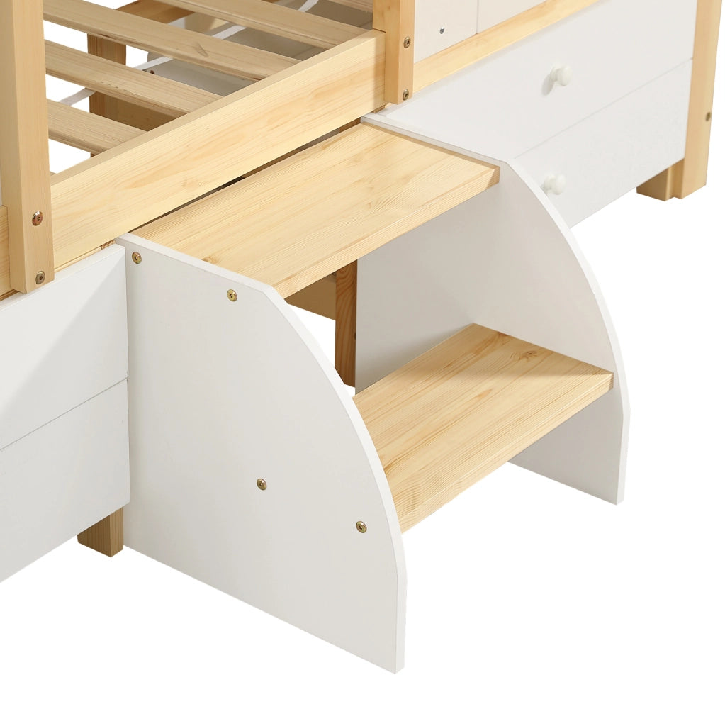 Letto per bambini a casetta semialto con 4 cassetti e scaletta 90x200 cm