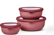 Set di conservazione Cirqula Round 3 pezzi - Scatole di stock con coperchio - Multifunzionale per frigorifero, freezer, forno a microonde e contenitore - 350 ml, 750 ml & 1250 ml - Rosso