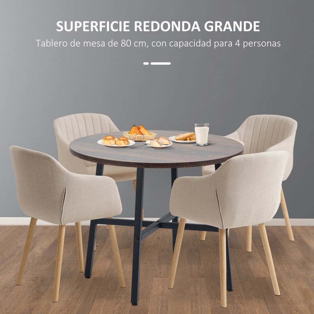 Tavolo da Pranzo Rotondo per 4 Persone ¨C Zephmum ¨C Legno, Acciaio, ?80x76 cm