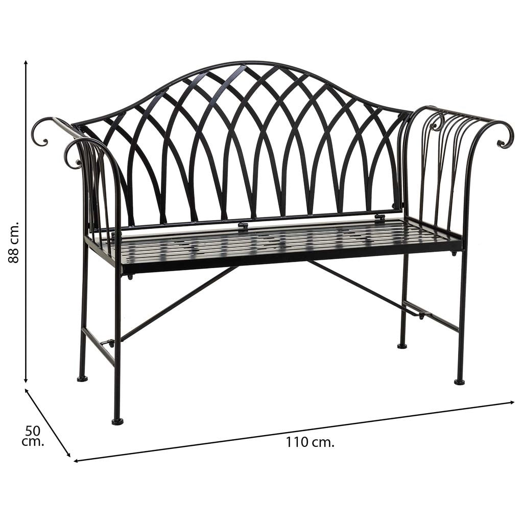 Panca in ferro battuto nera 110x50x88h