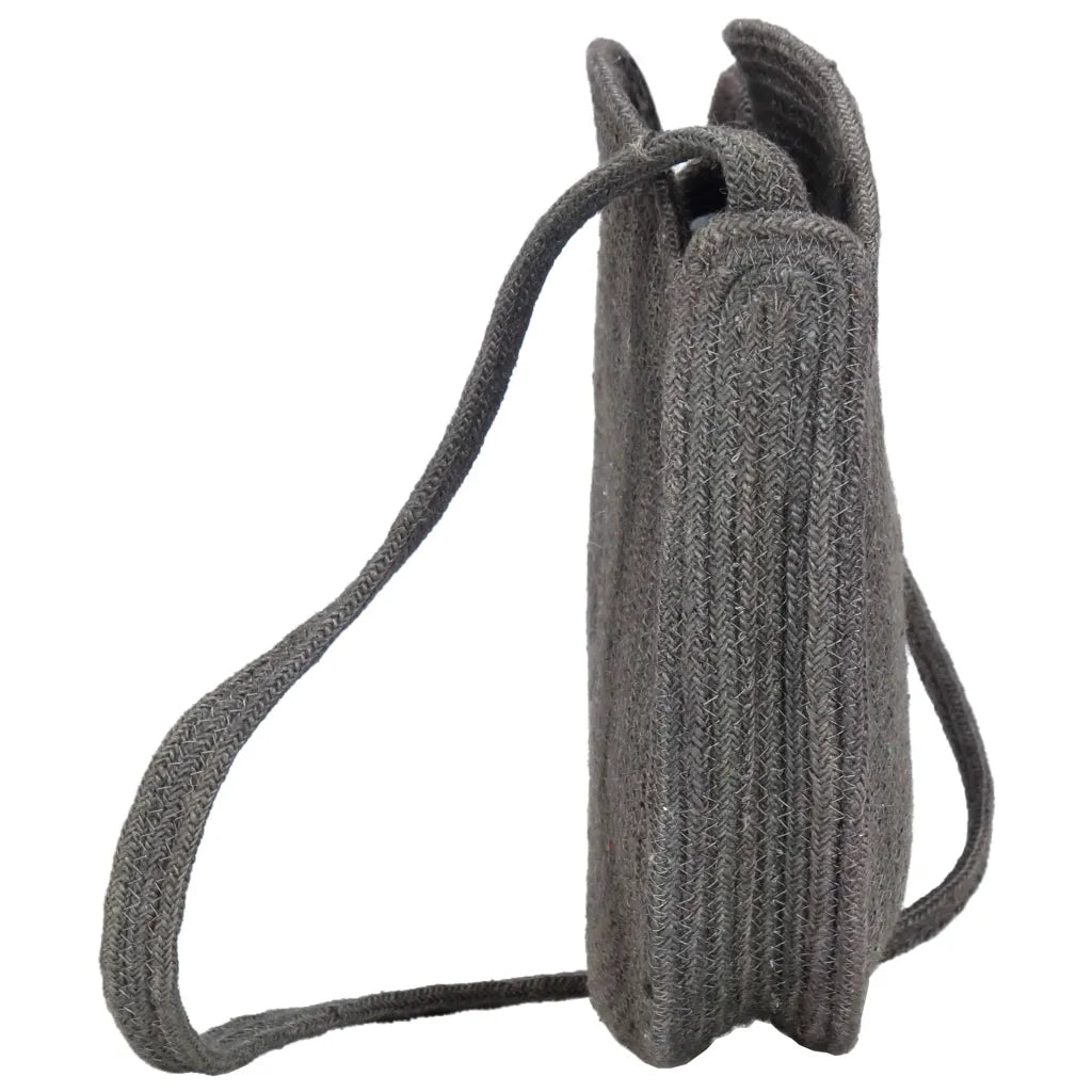 Borsa a Tracolla Rotonda Fatta a Mano in Juta Grigio Scuro 133827