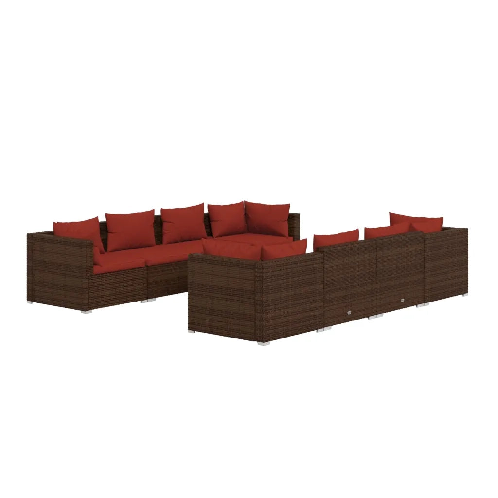 Set Divani da Giardino 9 pz con Cuscini in Polyrattan Marrone 3101515