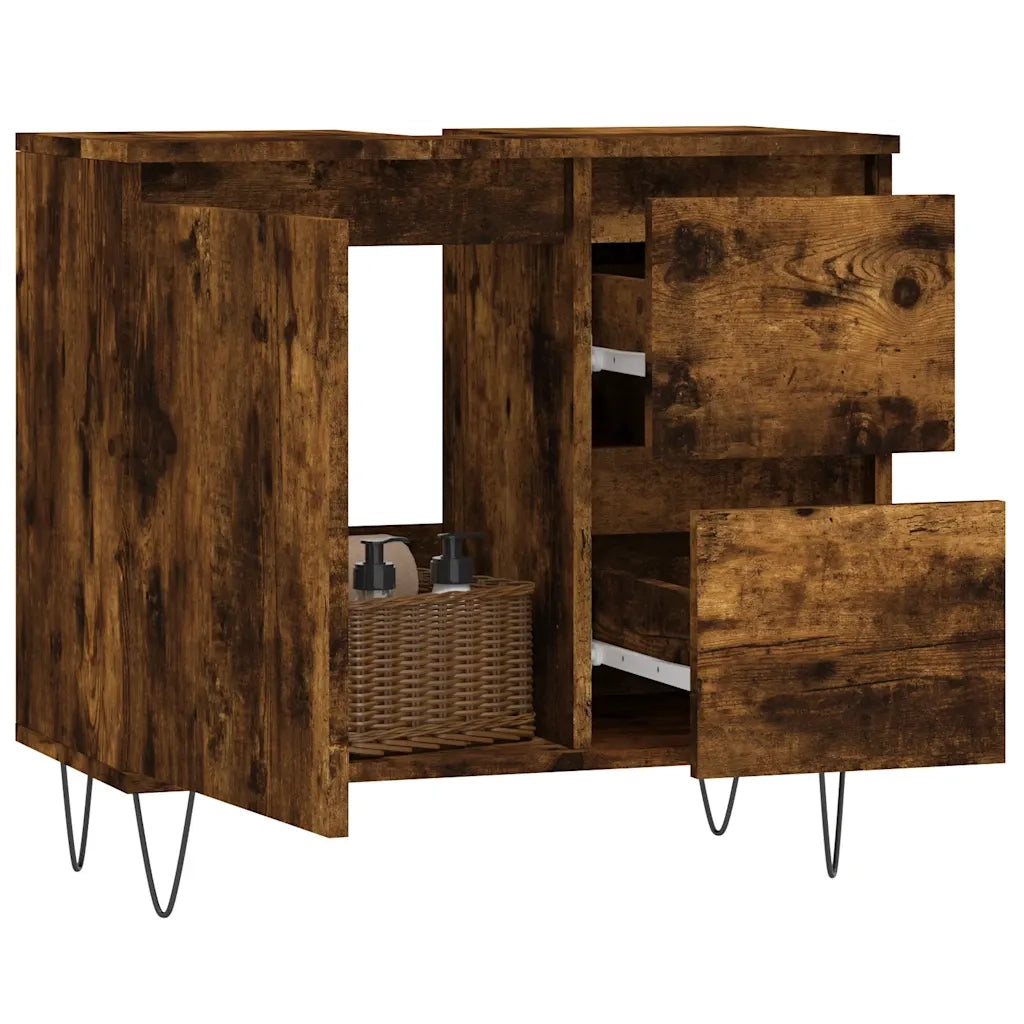 Armadietto Bagno Rovere Fumo 65x33x60 cm in Legno Multistratocod mxl 80992