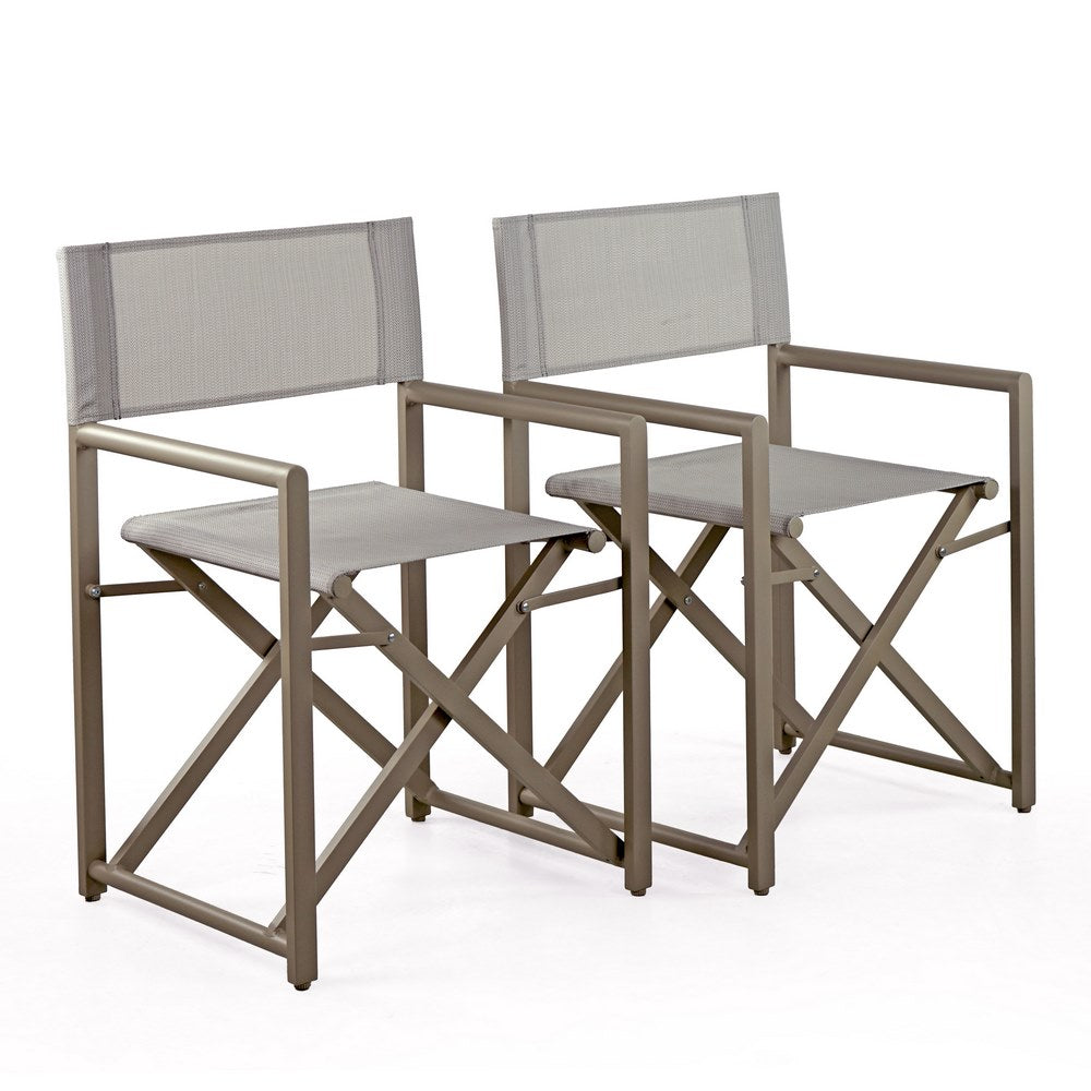 Set 2 Sedie Regista Mare Pieghevoli 48x56x86 cm in Alluminio e Textilene Gilda Ecrù