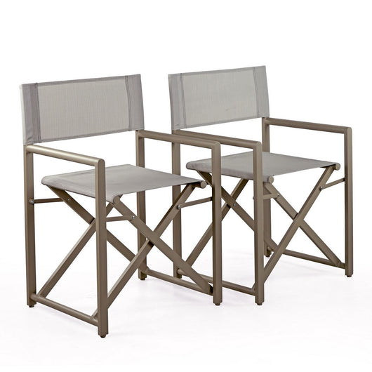 Set 2 Sedie Regista Mare Pieghevoli 48x56x86 cm in Alluminio e Textilene Gilda Ecrù