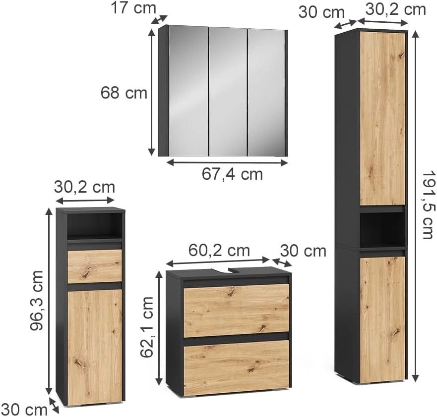 Set di mobili da bagno Majest, Antracite/Artisan, 4 parti