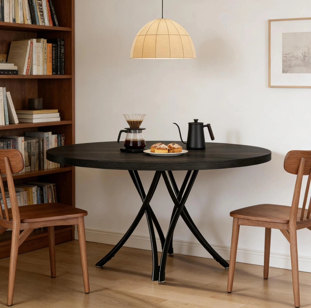 Tavolo da pranzo rotondo 120 cm nero con gambe a croce