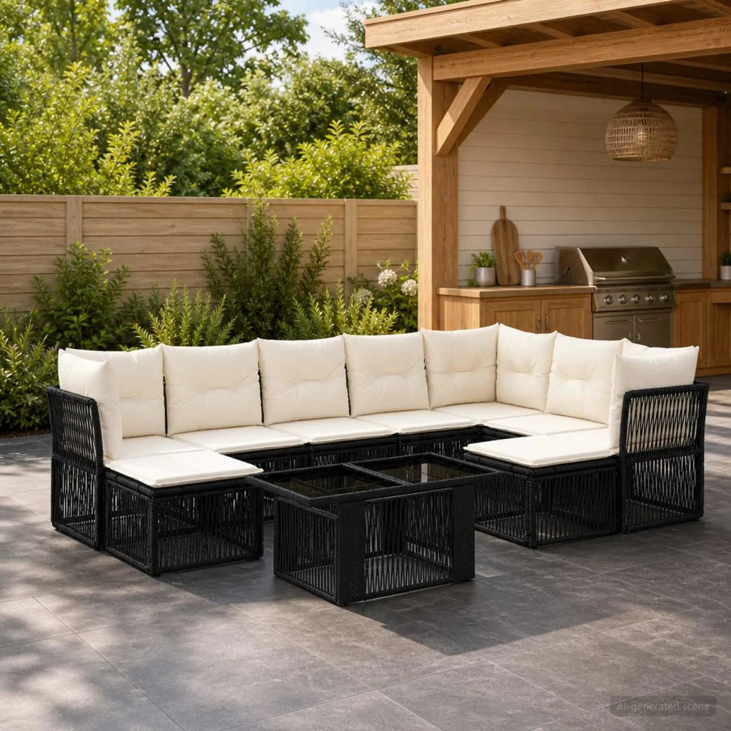 Set Divano da Giardino 10 pz Nero polyrattan 3436573