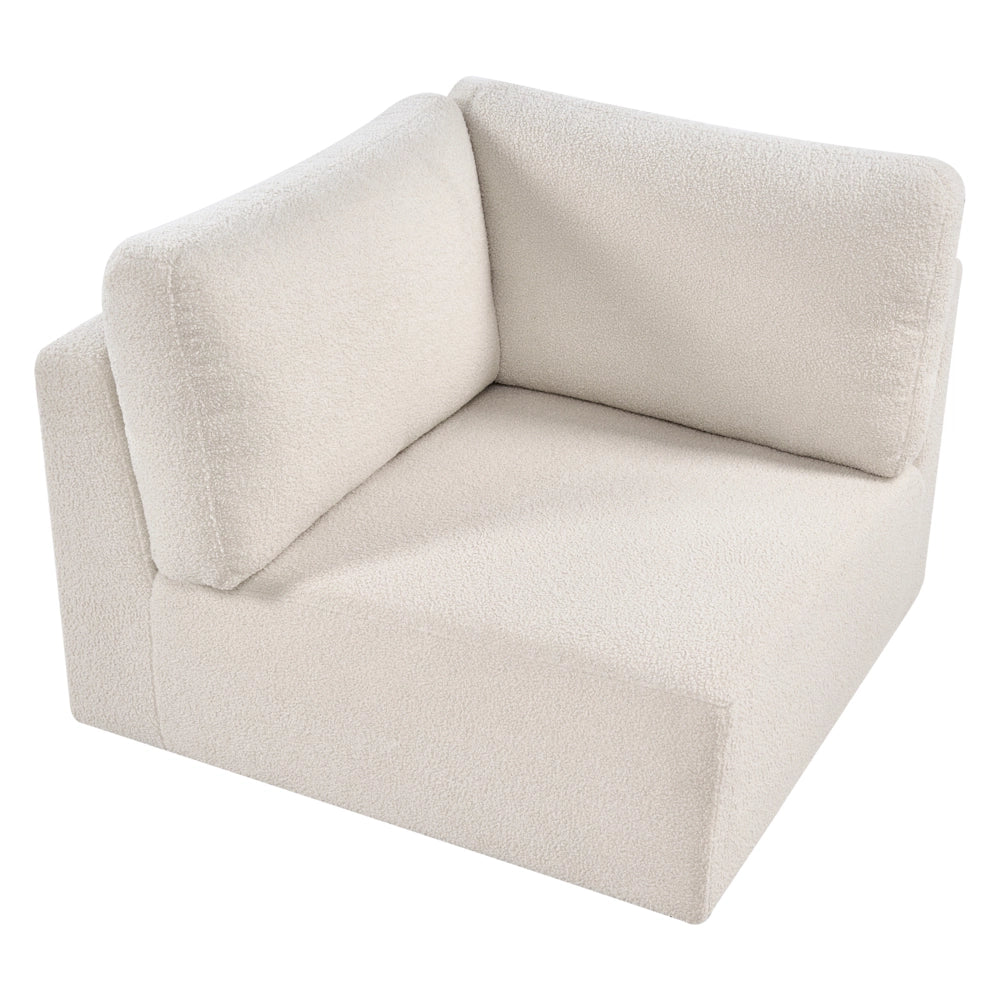 Divano angolare a 1 posto Modulo in tessuto bouclè bianco sporco lato sinistro stile moderno