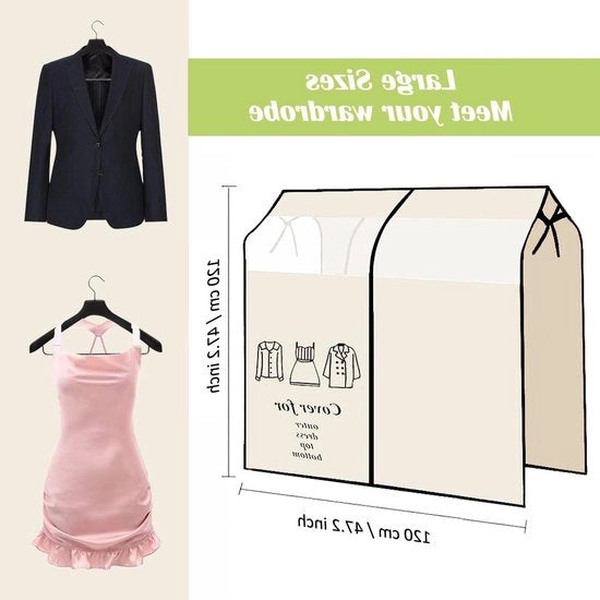 Hoes per Abbigliamento con Protezione da Polvere e Impermeabilizzazione 120 x 120 cm - Borsa per Abbigliamento con Protezione da Polvere e Umidità - Hoes per Abbigliamento con Finestra Translucida e Cerniera con Velcro (Beige)