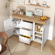Cassettiera con 3 cassetti e 2 ante, mobile contenitore in truciolare E1, bianco e effetto rovere