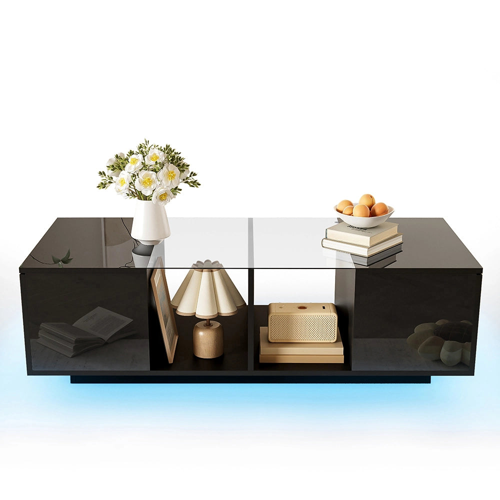 Tavolino-Xylo-120x50x385cm nero LED piano lucido